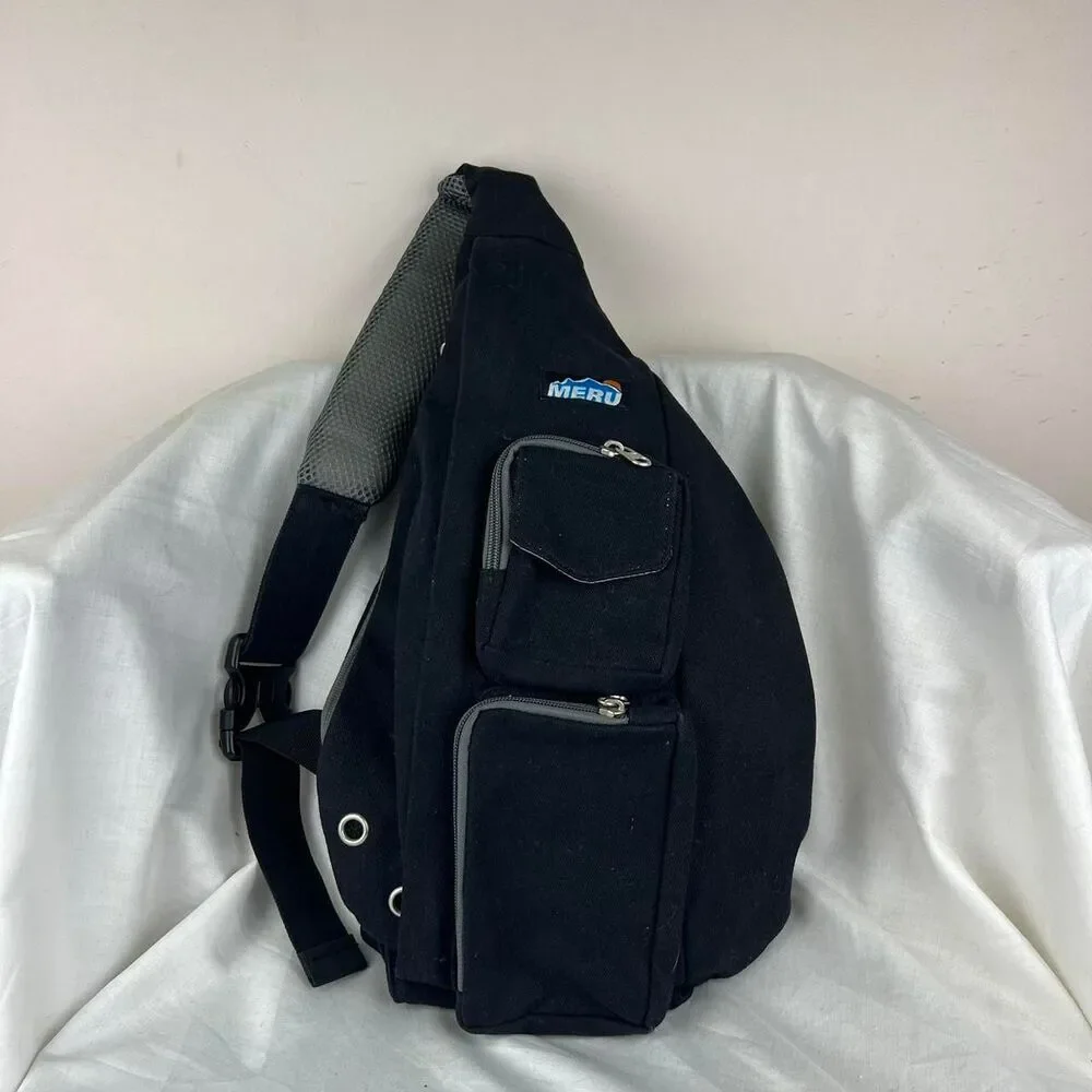 Meru Black Canvas Sling Crossbody Bag